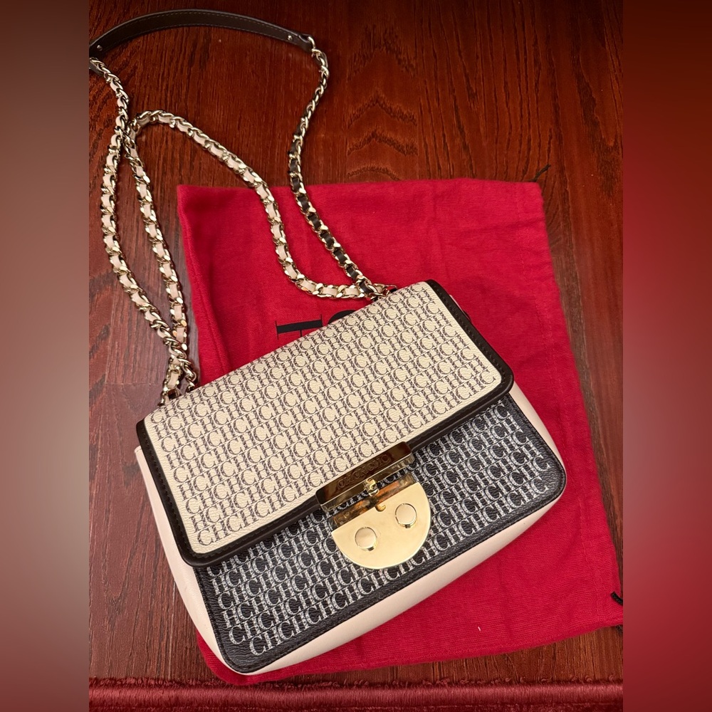 Carolina Herrera Black/Dark Brown and Cream Crossbody Bag